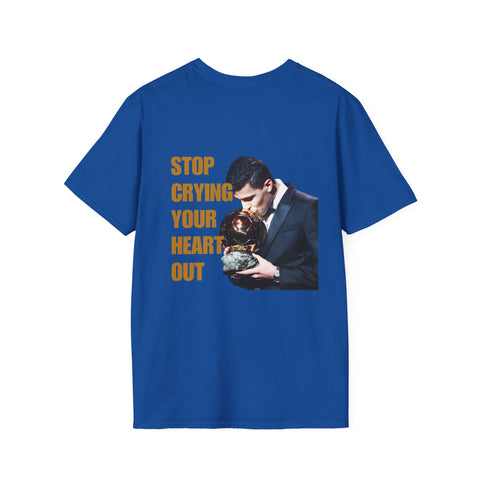T-Shirt — 'Stop Crying Your Heart Out' Graphic Tee (Retro Photo, Emotional Lyrics)
