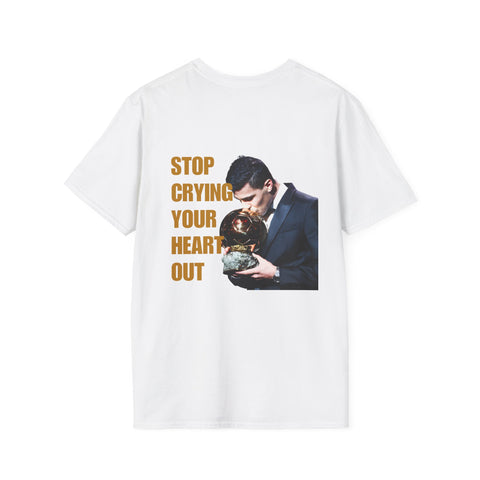 T-Shirt — 'Stop Crying Your Heart Out' Graphic Tee (Retro Photo, Emotional Lyrics)