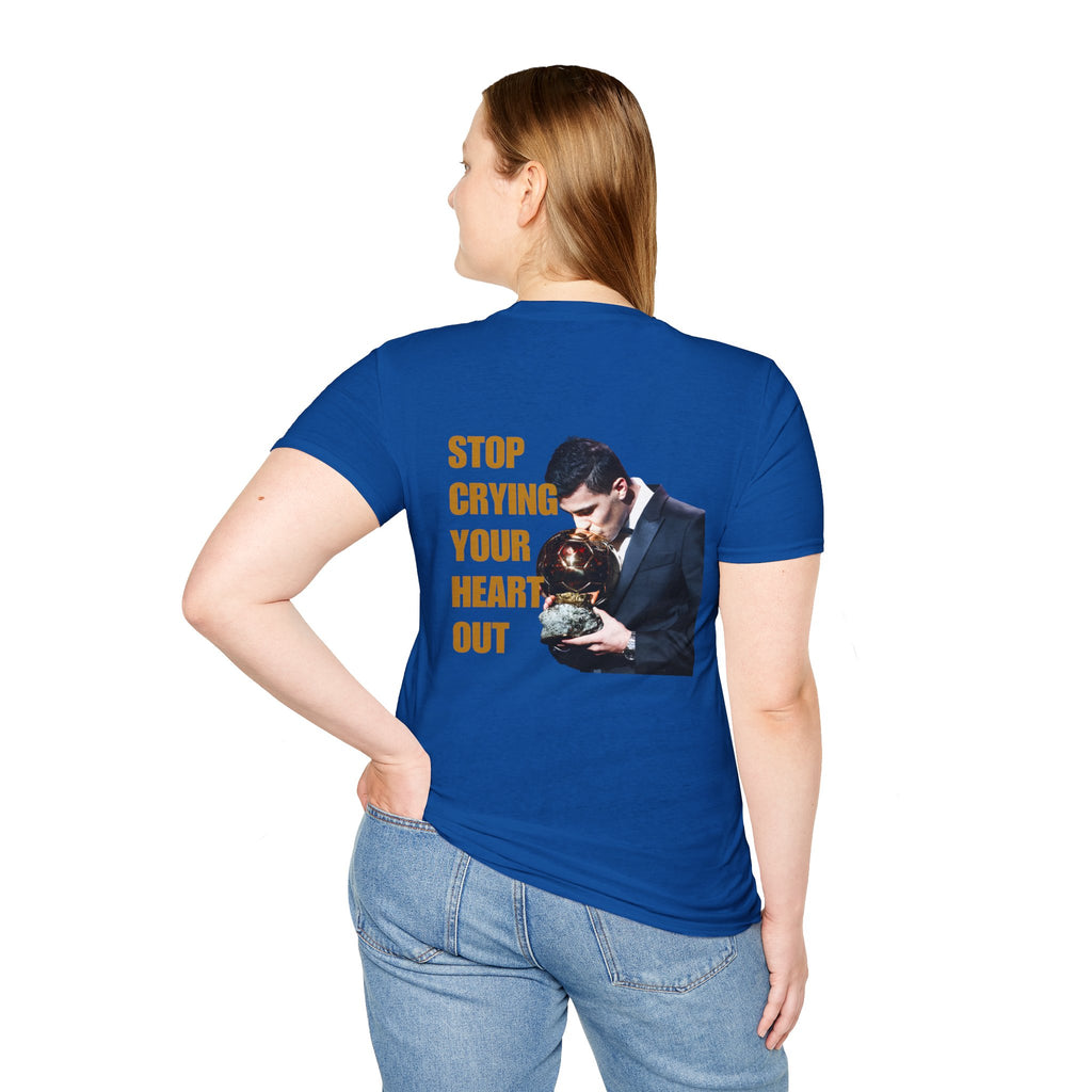 T-Shirt — 'Stop Crying Your Heart Out' Graphic Tee (Retro Photo, Emotional Lyrics)