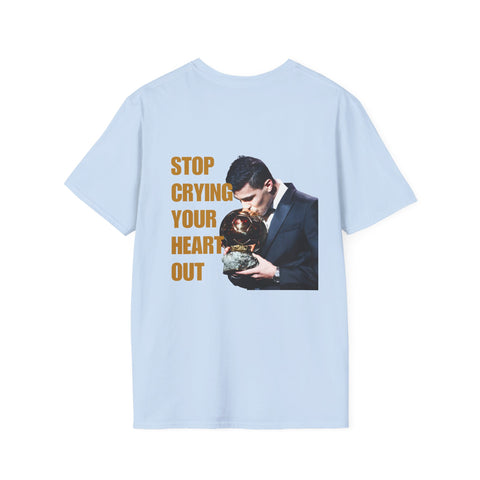 T-Shirt — 'Stop Crying Your Heart Out' Graphic Tee (Retro Photo, Emotional Lyrics)